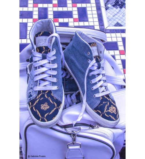 Handmade sneakers jeans and fabric
