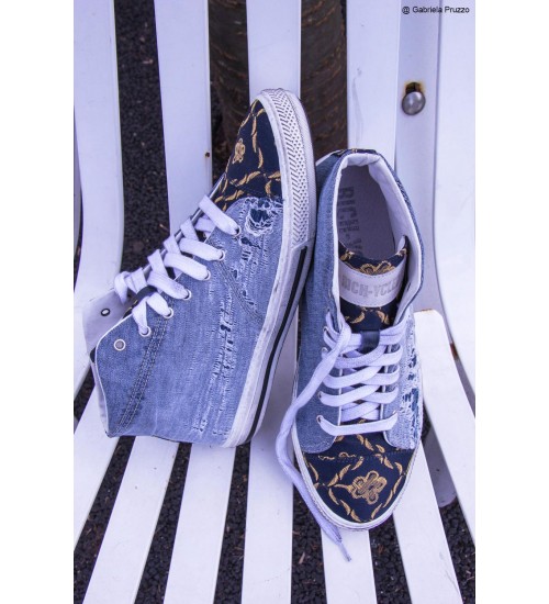 Handmade sneakers jeans and fabric