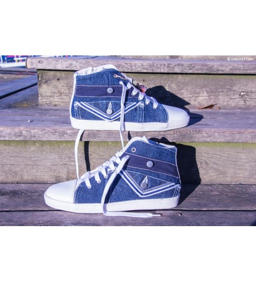 Handmade sneakers white leather and jeans