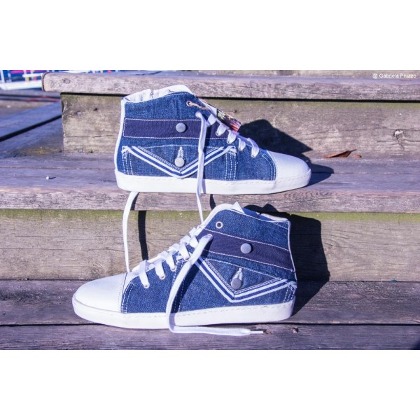 Handmade sneakers white leather and jeans
