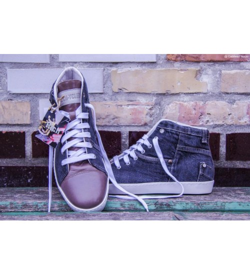 Handmade sneakers jeans brown leather