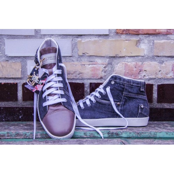 Handmade sneakers jeans brown leather