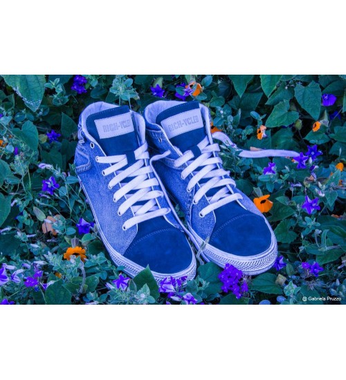 Handmade sneakers blue suede leather and jeans