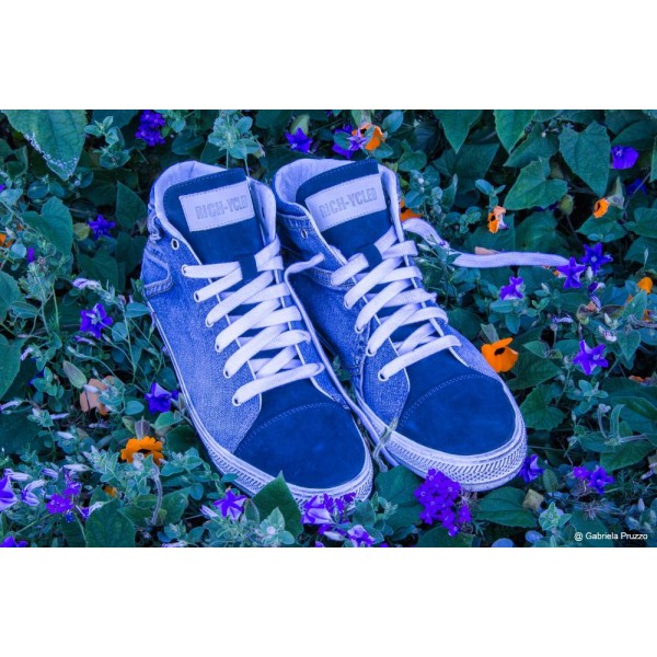 Handmade sneakers blue suede leather and jeans