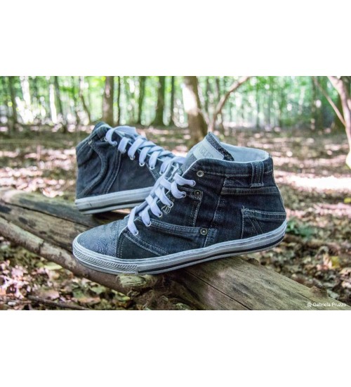 Handmade sneakers black and processed leather