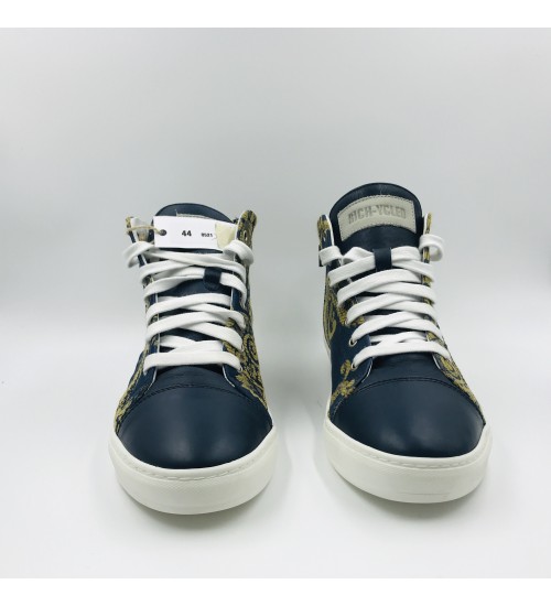 Handmade shoes Damascati and blue leather.