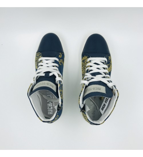 Handmade shoes Damascati and blue leather.